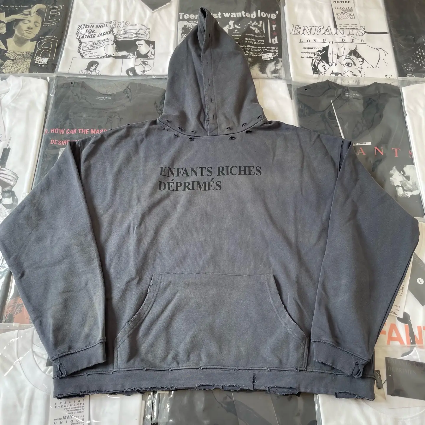 【Pure Original Top Version】Erd Melancholic Rich Second-Generation Basic Slogan Hoodie Loose Washed Distressed Hooded Sweatshirt