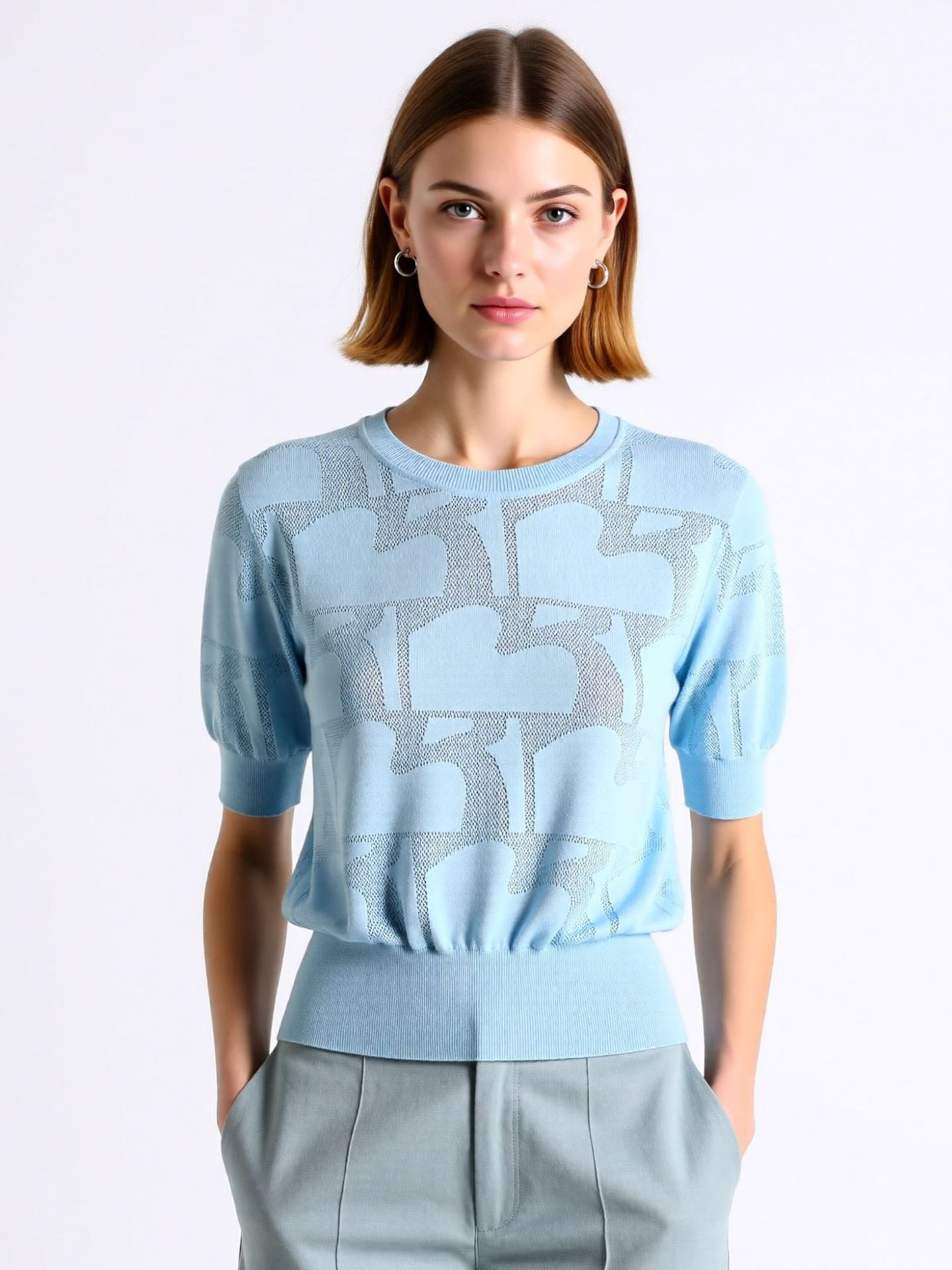Counter Product Same Style Ice Silk Knitwear for Women Summer Thin Cut Out Heart Jacquard Short-Sleeved Casual Versatile French Top