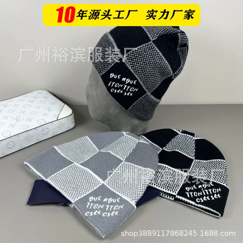 High Version New Plaid Knitted Hat Men's Cross-Border Foreign Trade Hot-Selling Woolen Hat Counter Same Style Cold Hat