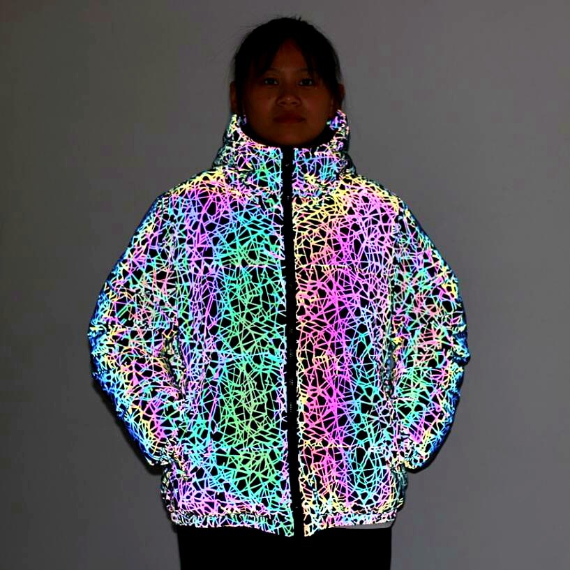 New European and American Large Size Colorful Reflective Cotton Coat Women's Winter Colorful Luminous Bread Suit ins Fashionable Thickened Cotton Coat