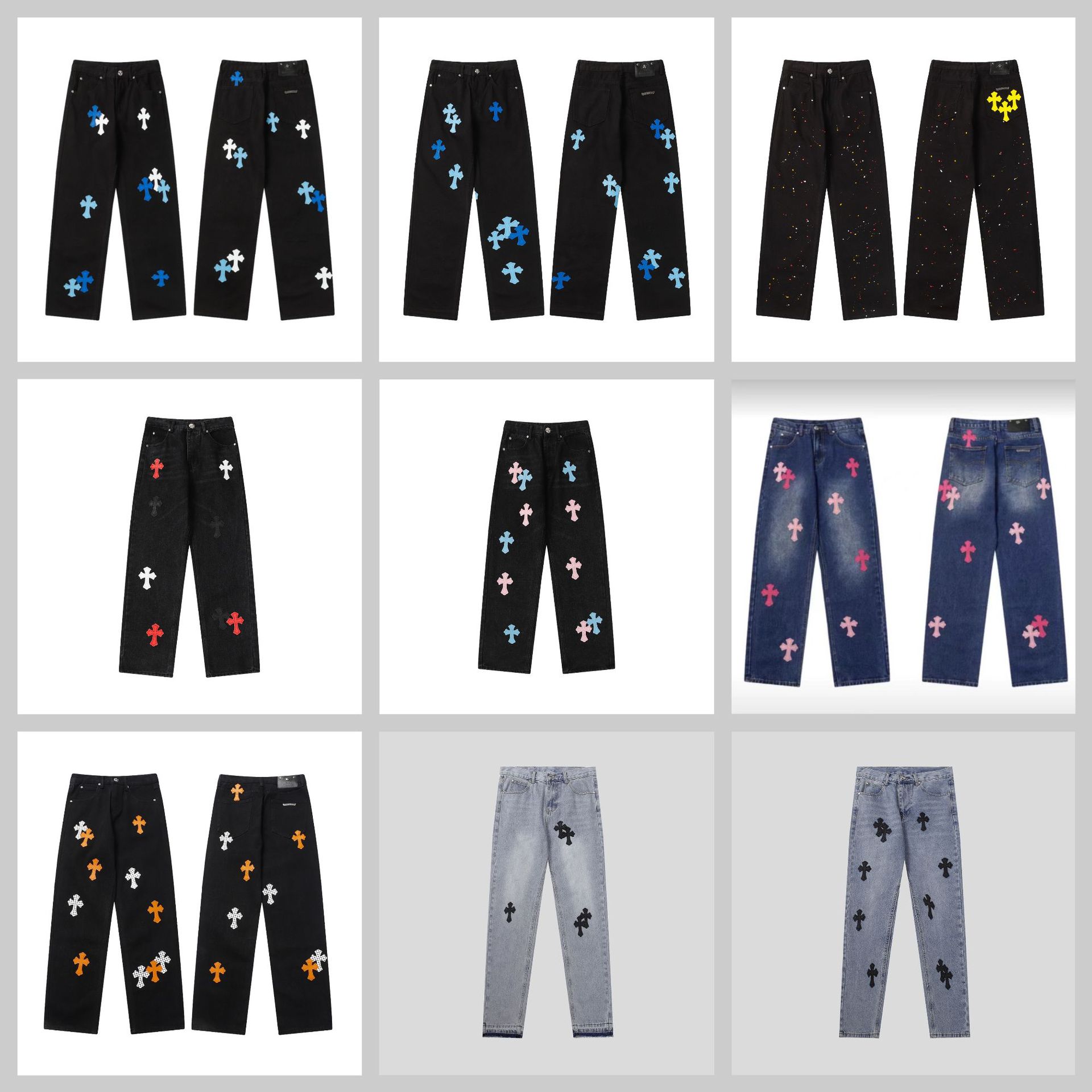 Chrome Hearts Early Autumn New Chrome Miami Limited Color Leather Light Washed Denim Pants Batch