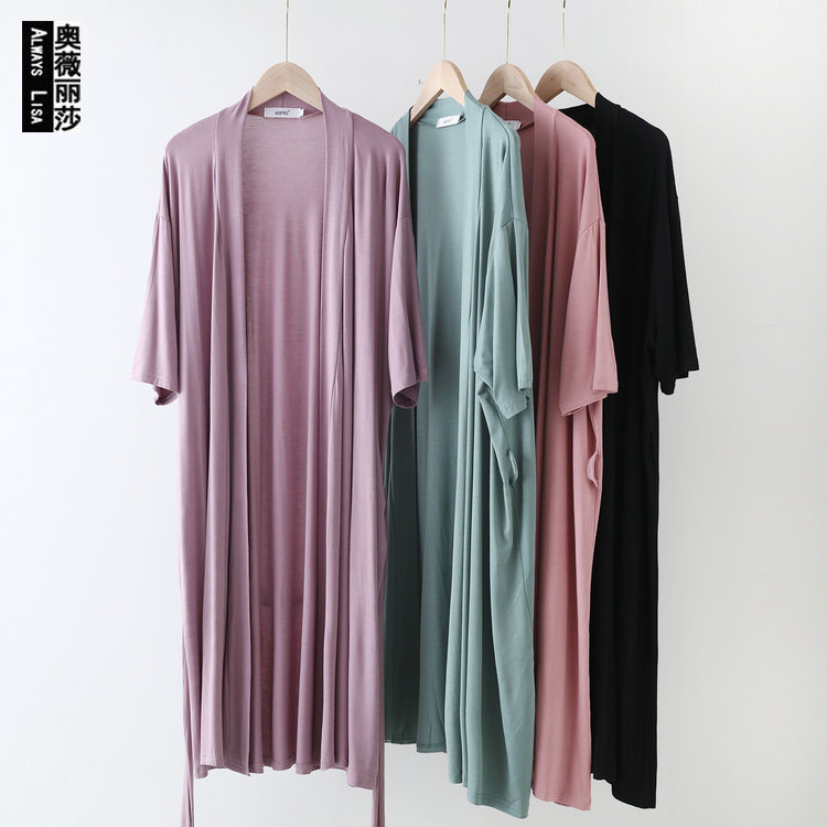 Modal pajamas women's 2021 new summer cardigan short sleeve thin outerwear home wear long outerwear cardigan