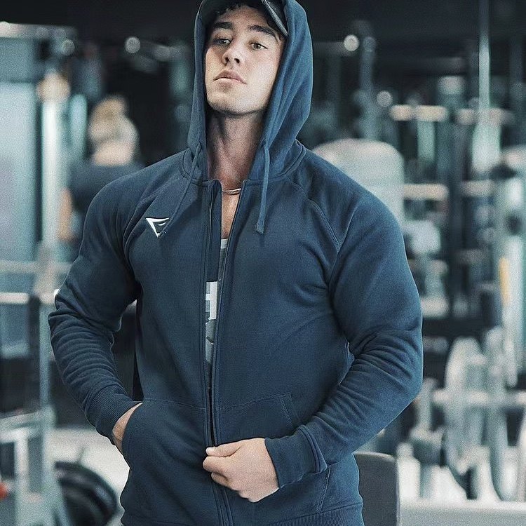Autumn and Winter Fleece-Lined Jacket Men's Hoodie Zipper Long-Sleeve Crest Shark Training Wear Fitness Outdoor Casual Versatile