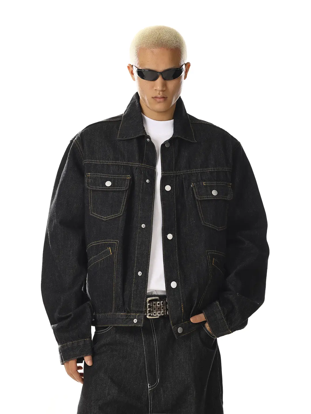 American Retro Design Original Color Denim Jacket Loose Versatile Regular Shoulder Pocket Cleanfit Jacket Top for Men