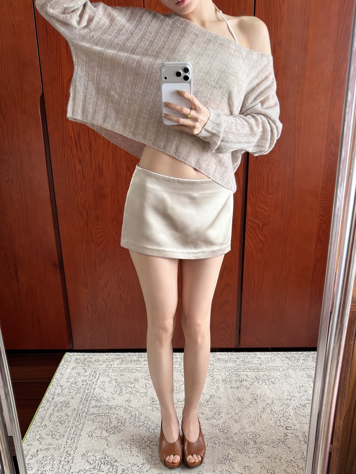 "Original Acetate Fabric" Designer Brand Matte Textured Low-Waist Slimming Simple Solid Color Mini Skirt Pants for Women
