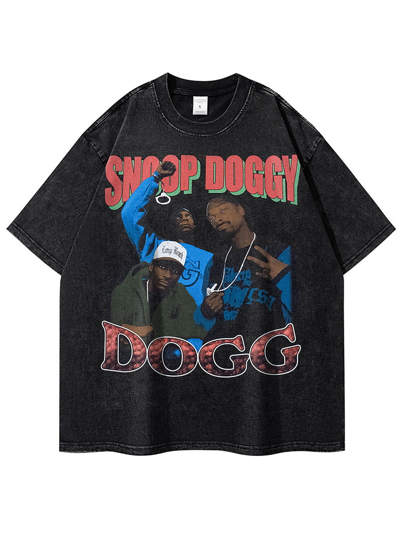 Hip Hop SnoopDoggT T-shirt American Street Hip Hop Rap Figure Printed Loose Wash Water Short Sleeve T-shirt for Men and Women