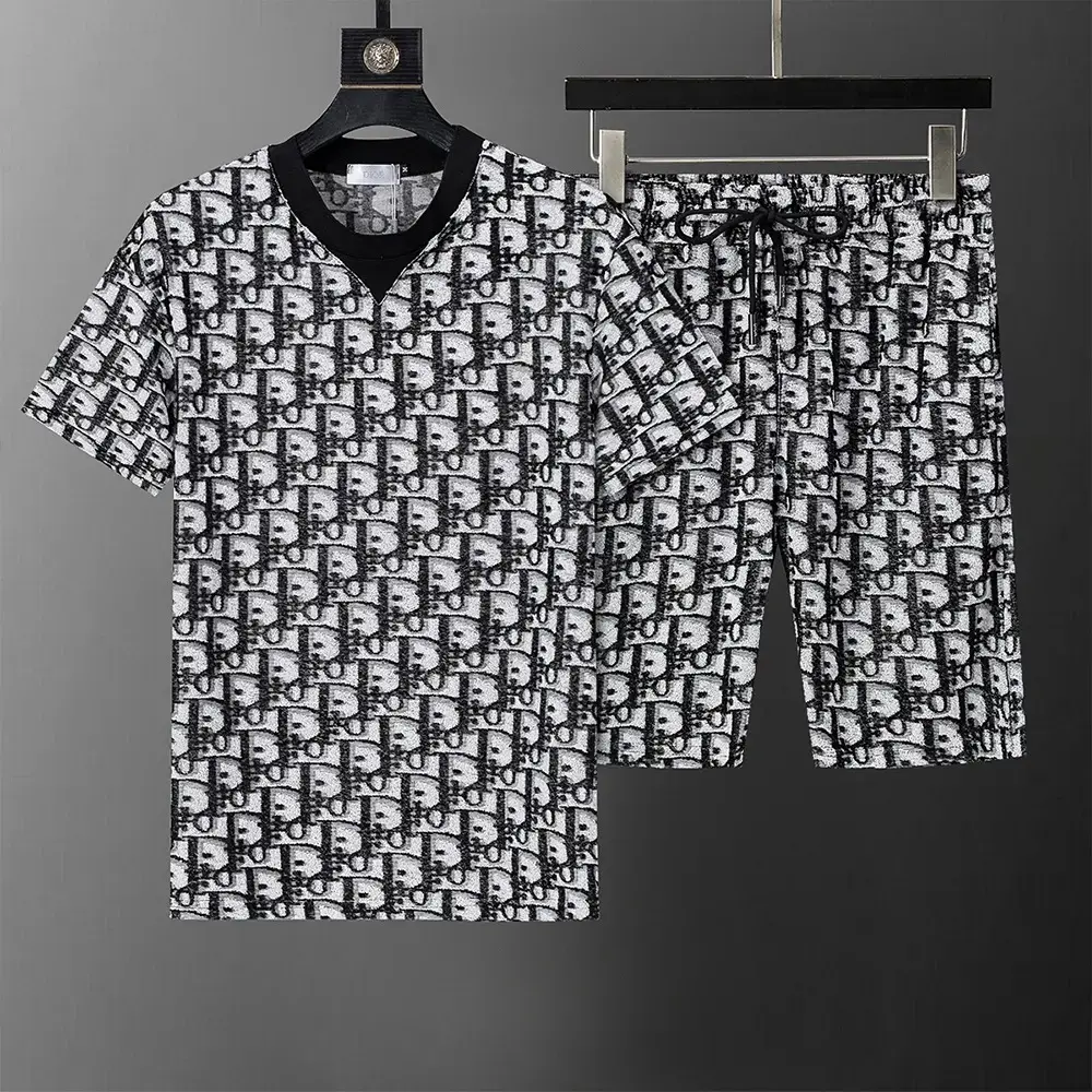 Men's Suit Spring and Summer New Men's Casual Short-sleeved Pants suit Two-color Jacquard Letter Fashion Handsome suit