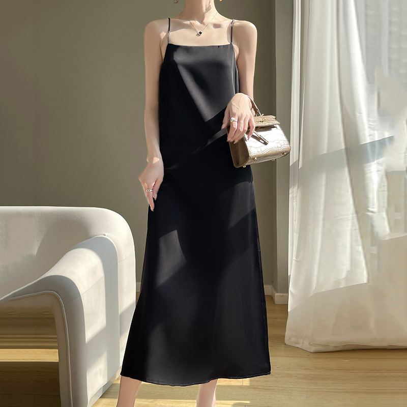 Niche Slimming Elegant Silk Sling Sling Women's Summer New dress Acetic Satin Dress