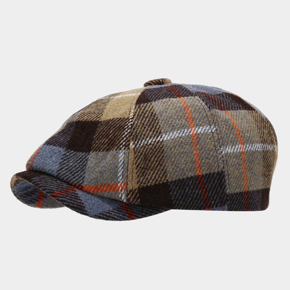 Plaid Men's Painter's Hat, Retro Newsboy Hat, Street Style Autumn and Winter Octagonal Hat, Women's Casual Trendy Cross-Border British Woolen Hat