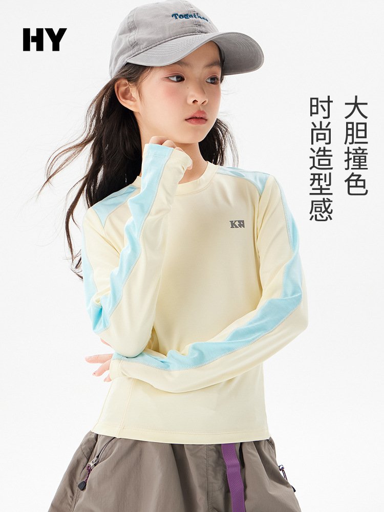 Children's Cationic Cooling Top 2026 Summer New Style Girls' Korean Style Thin Long-Sleeved Sports T-Shirt for Middle and Large Children