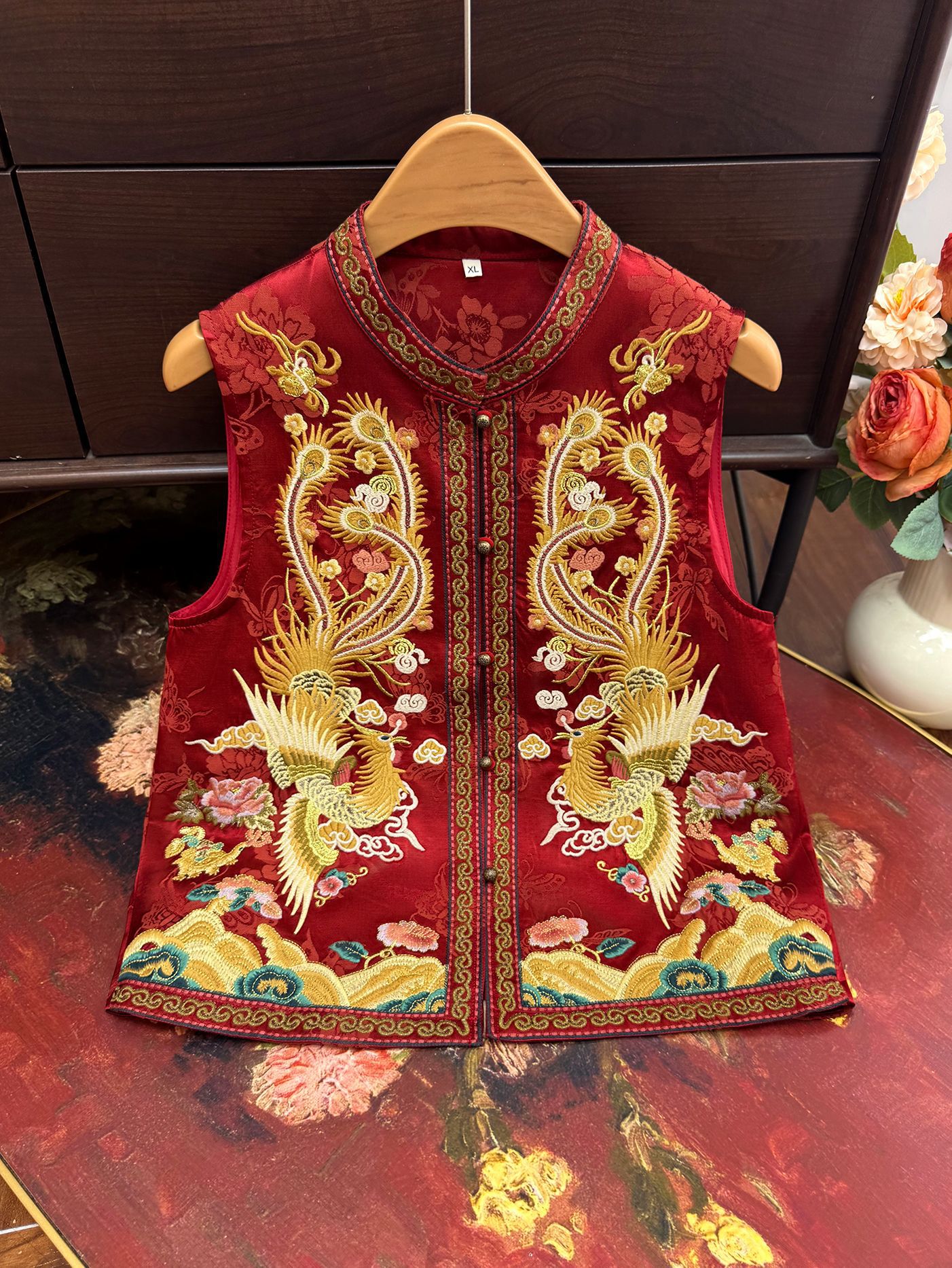 Phoenix Rebirth 2025 Early Autumn New Style New Chinese Style Heavy Embroidery Round Neck Vest Stand Collar Fashionable Waistcoat for Women