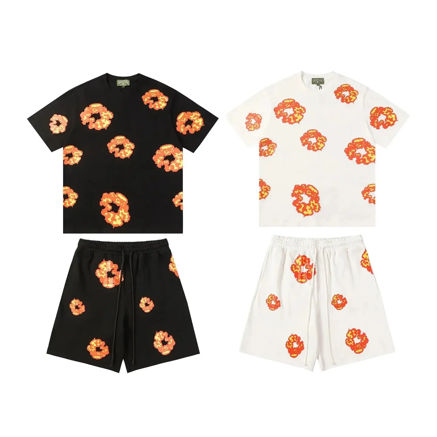 D*E*N*I*M*T*E*A*R*S*Wood*Cotton*Flower*Sweatshirt*Fire*Flame*Print*Flower*Flower*Flowers*Suede*American*Style*Five*Split*Short*Pants*Short*Sleeve*T