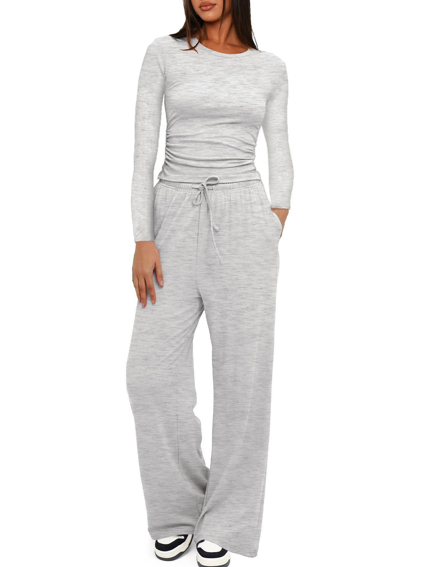 2026 Cross-Border Foreign Trade Women's Long-Sleeved Wide-Leg Sports Suit Outdoor Fitness Running Yoga Wear Two-Piece Set