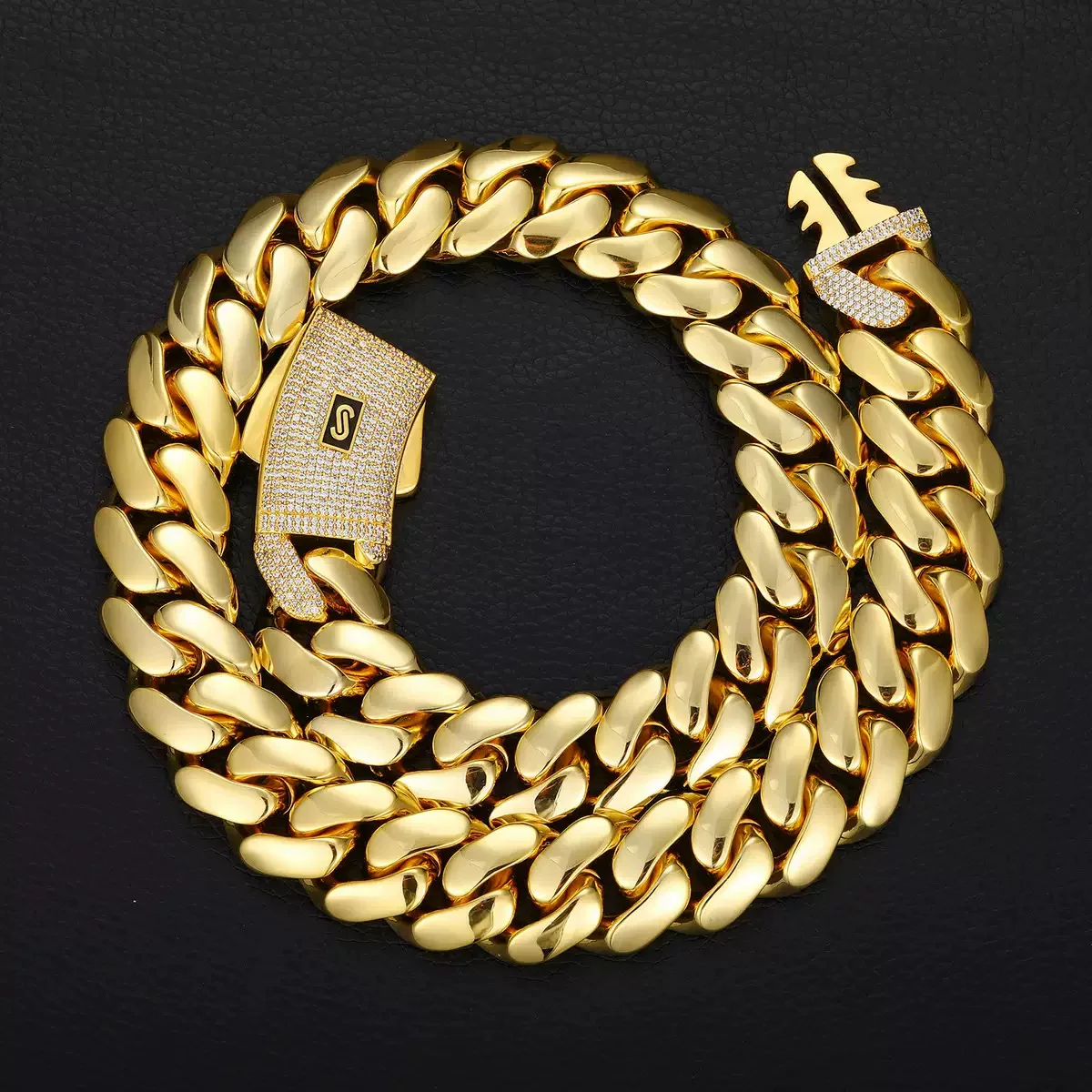 MST BLING European and American Hip Hop 18k Gold Plated Buckle Smooth Cuban Necklace Jewelry Trendy Necklace