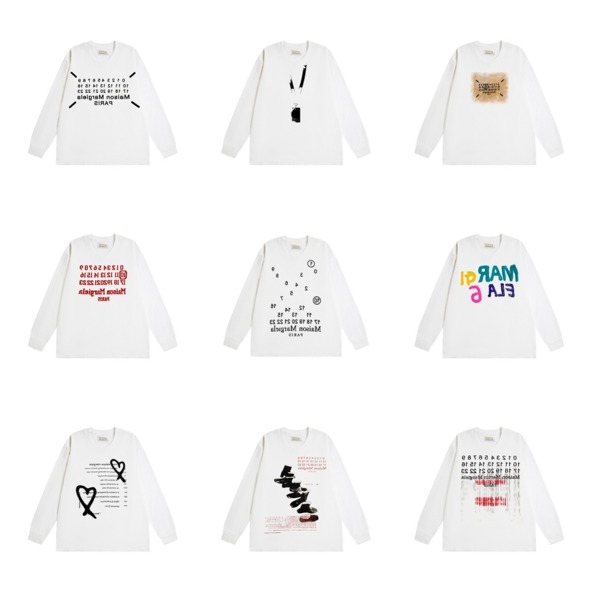 High Version Trendy Brand Mm6 Margiela Long-Sleeved Tape Coated Printed Loose T-Shirt for Men and Women Couples