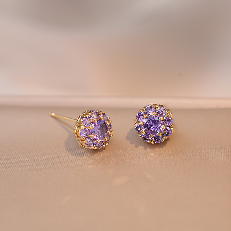 Earrings Women's Fashion Internet Trendy Japanese Korean Flash Diamond Simple Commuter Niche Design Sense Rotating Zircon Earrings Women