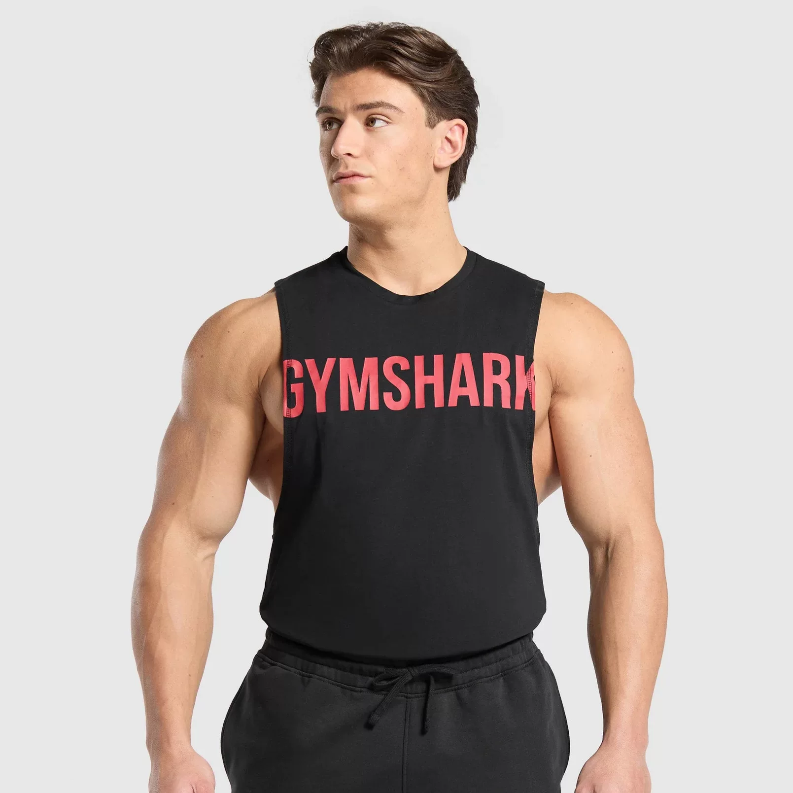 GYM Shark Men's American Short sleeved Outdoor Sports Short sleeved Shoulder T-shirt Round Neck Pure Cotton Fitness Tank Top 240G