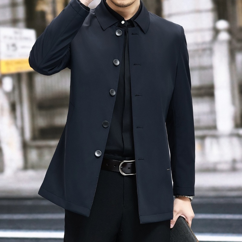 Men's Jacket with Lapel Collar, New Spring and Autumn Style, Middle-Aged Business Casual Trench Coat, Simple Versatile Outerwear for Dad