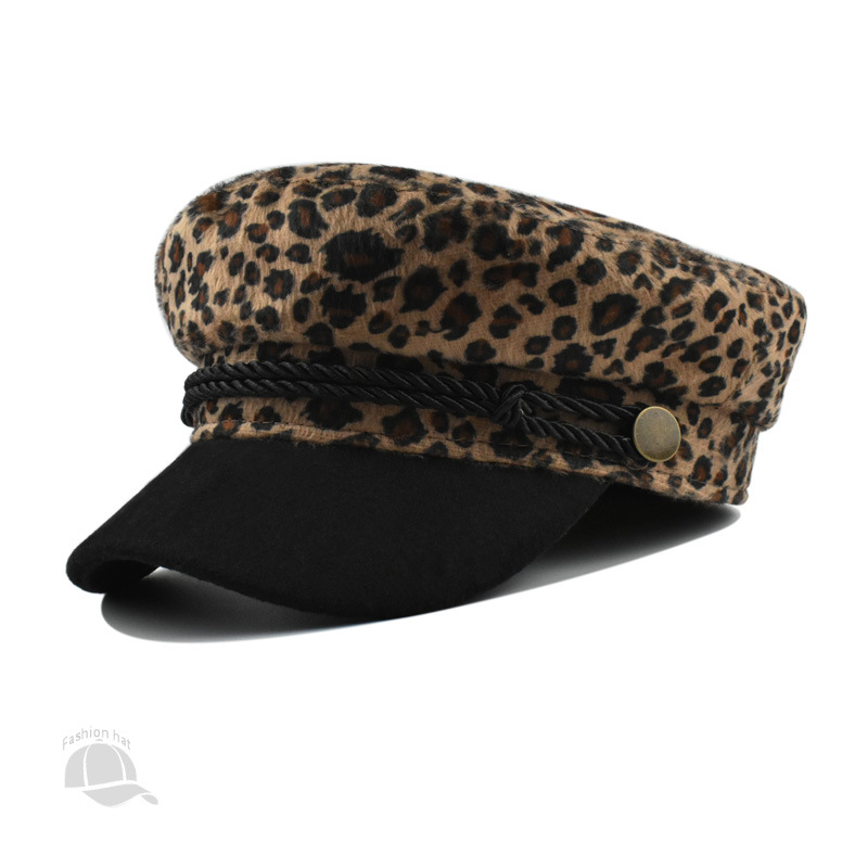 Korean Style Trendy ins Hat Women's Leopard Print Flat Top Navy Cap Cap Autumn and Winter Simple Casual All-match Beret