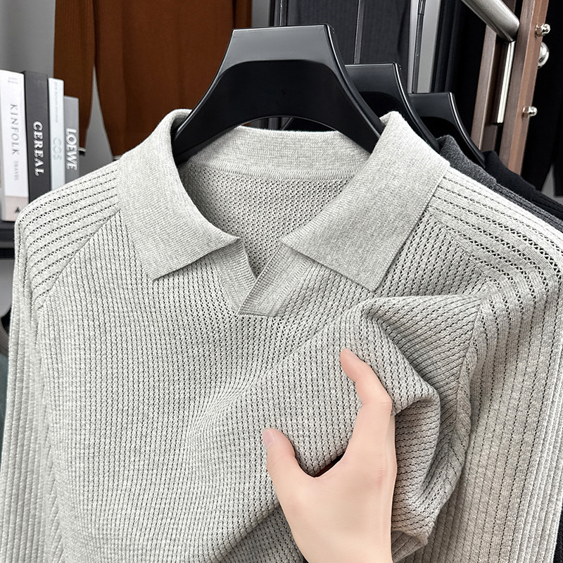Cross-Border Foreign Trade Old Money Style Pure Cotton Seagull Collar Men's Sweater High-End Knitted Sweater Spring and Autumn Clothes Men's Wholesale