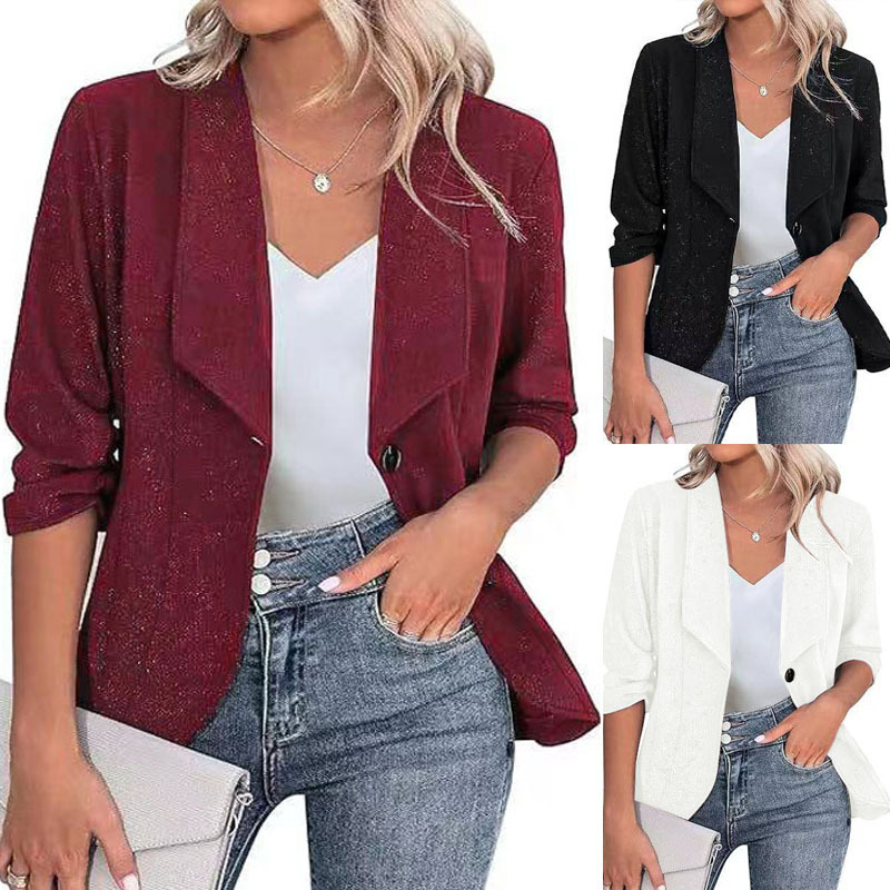 European and American Cross-border Autumn and Winter New Elegant Long-sleeved Lapel Tight Fit Slim-fit Casual Fashion Cardigan Elegant Suit Jacket