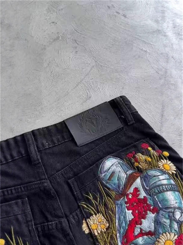 Black Straight-Leg Jeans Autumn American High Street Rivet Paratrooper Casual Pants Stylish Washed Street Pants Foto QC de 1688 na Qualit.ly
