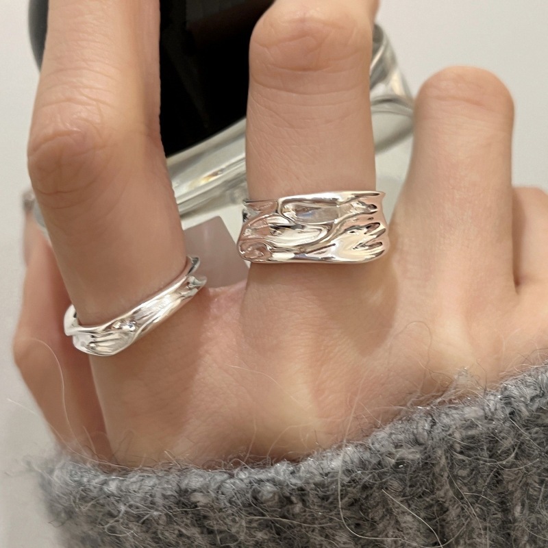Pleated Texture Rings for Women, Stackable, Stylish, Sweet and Cool Hip-Hop Style, Popular New Open-Ended Wave Index Finger Rings