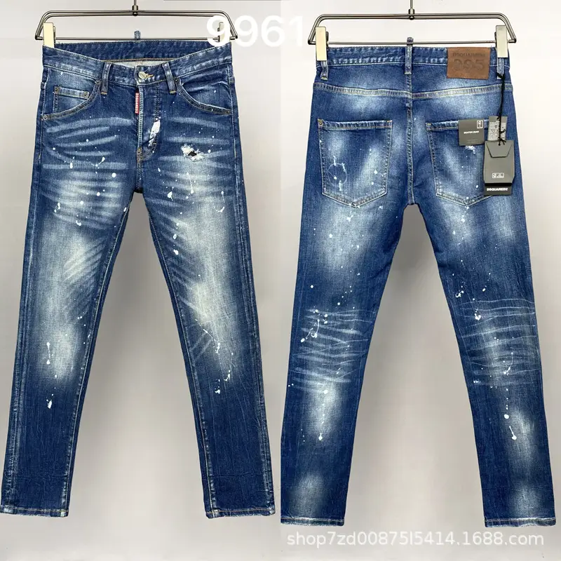 9961 Distressed Paint Spray Ink D2 High Street Trendy Brand Jeans American Cross-Border Men's Denim Pants European Station Denim