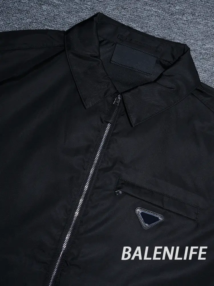 Triangle Logo Zipper Lapel Recycled Nylon jacket Outwear silm Version Belted Drawstring Thin Tops