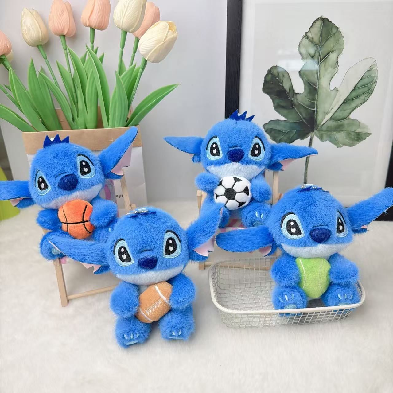Hot-Selling Cute Stitch Plush Toy Sports Stitch Football Basketball Doll Cartoon Pendant Keychain