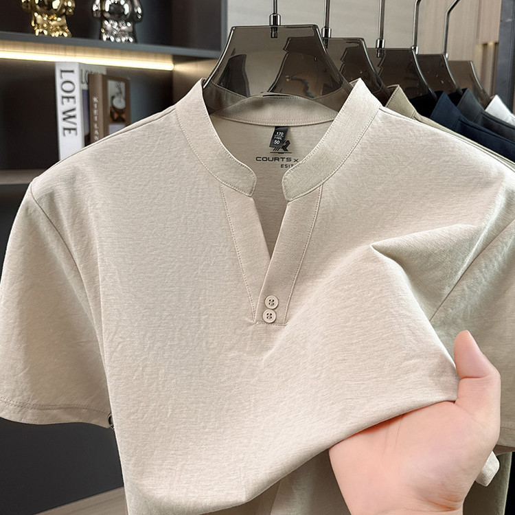 V-Neck Cotton and Linen Short-Sleeved T-Shirt for Men 2026 Summer New Fashion Solid Color Loose and Versatile T-Shirt Top