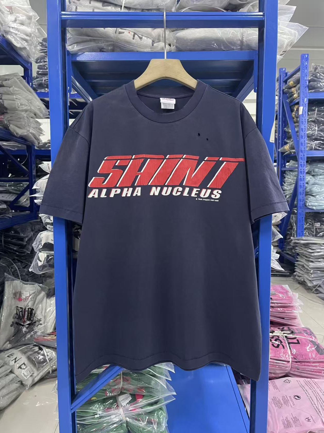 Saint Mxxxxxx 25Aw Alpha Vintage Washed Distressed Short-Sleeved T-Shirt Men's and Women's Trendy Brand
