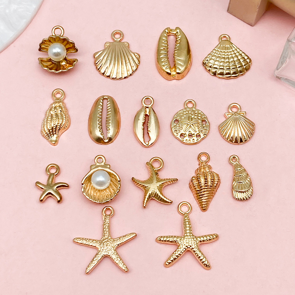 16 KC Gold Ocean Shell Conch Sea Star Pendant Accessories Simple Light Luxury DIY Necklace Bracelet Small Jewelry
