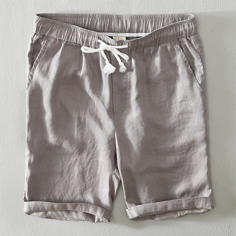 8103 straight drawstring shorts men's solid color casual pants linen large size breathable loose beach pants a generation of hair