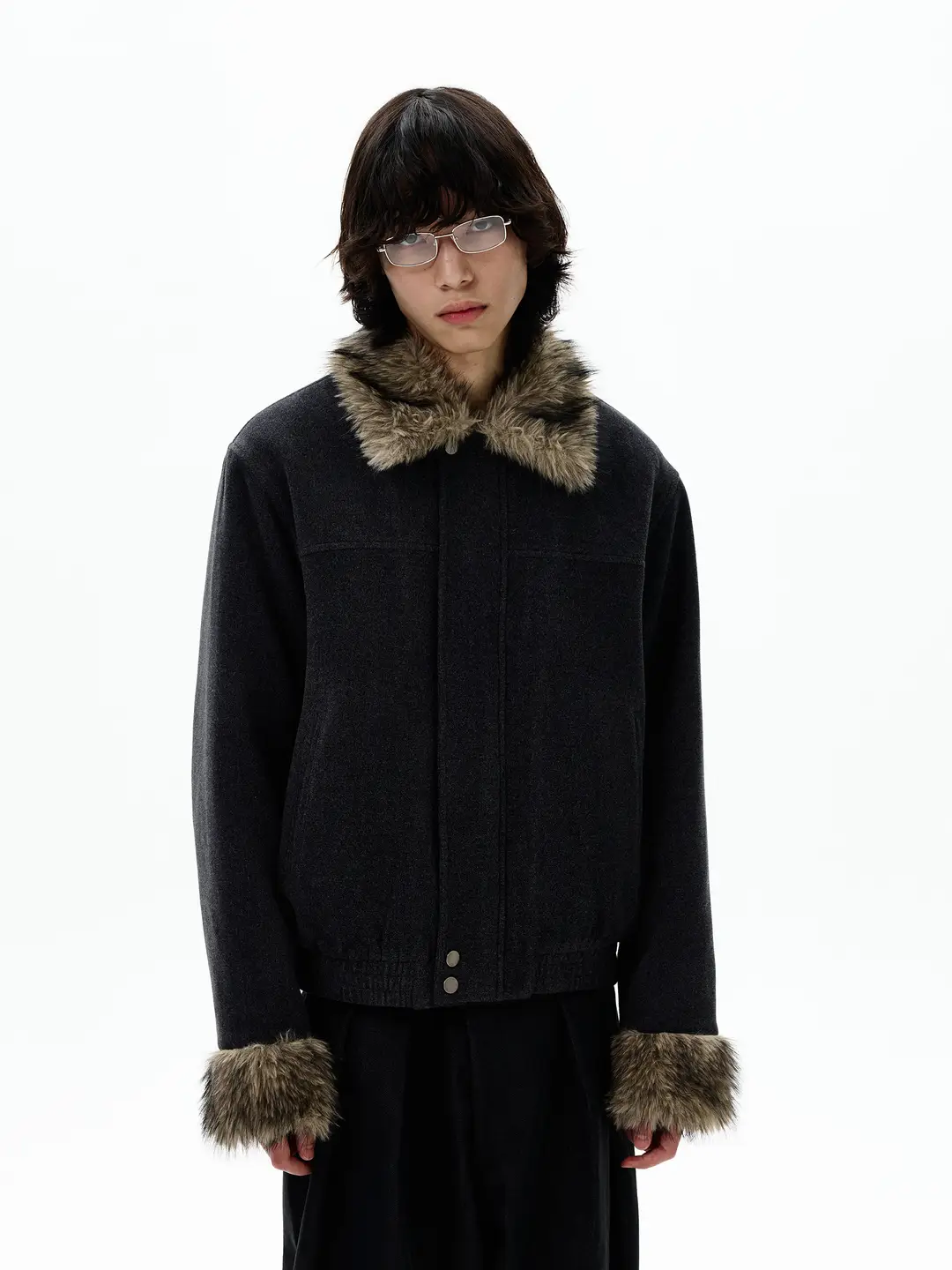 Tailang's store is a niche street style woolen cotton jacket with men's fur collar splicing design, a high-end cold resistant cotton jacket