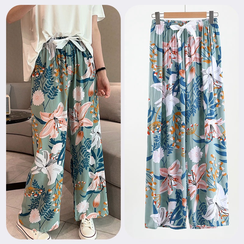 Cotton Silk Wide-leg Pants Women's Thin High Waist Large Size Beach Pants Slimming Casual Straight Artificial Cotton Pants Summer New