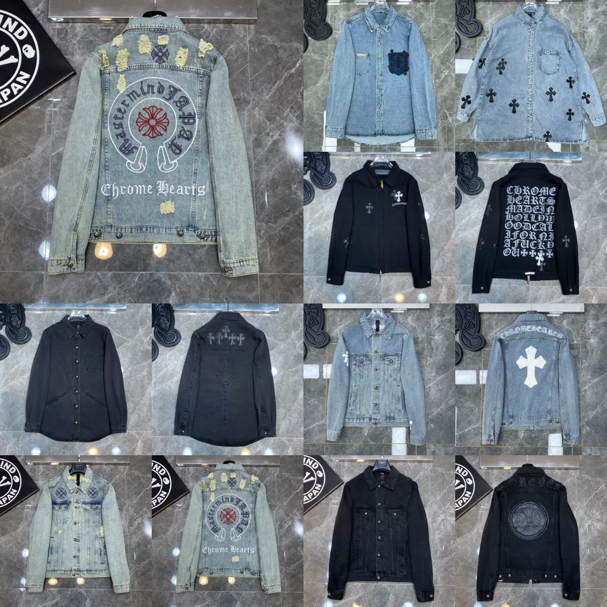 25 New Chrome Hearts Denim Tops Cardigan Embroidered Whiskers Ripped Trendy Men's Jackets
