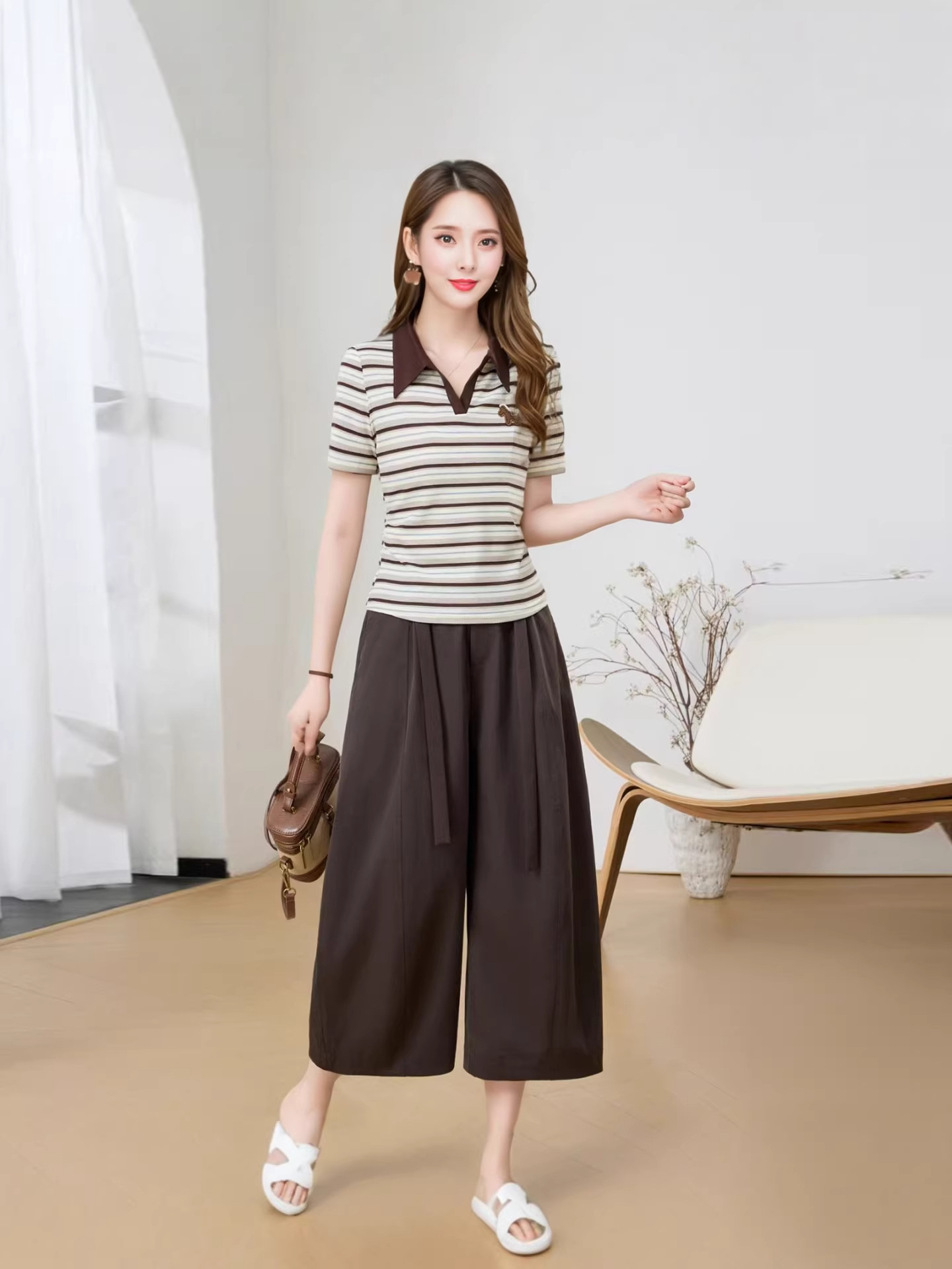 Striped Fashion Casual Suit for Women, 2026 Summer New Korean Style Elegant Commuter Women's Outfit, Real Shot Two-Piece Trendy Set