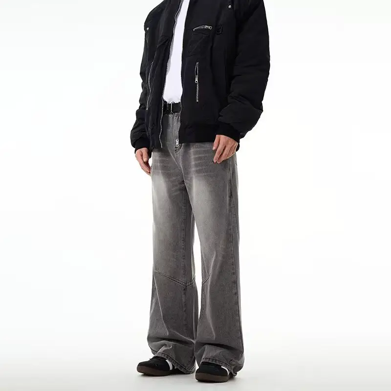 Cross-border Smoke Grey Jeans Men's 2024 New Summer American Style High Street Pants Loose Trendy Brand Micro-pull Trousers
