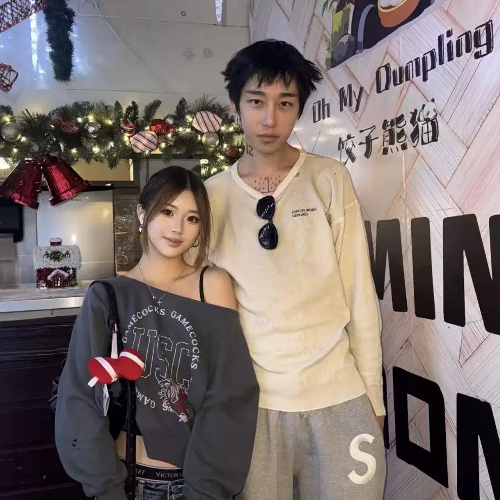 Loren Li Shengjun's ERD 25FW Rich Second Generation Vintage Dirty White Slogan Printed Waffle Long Sleeve