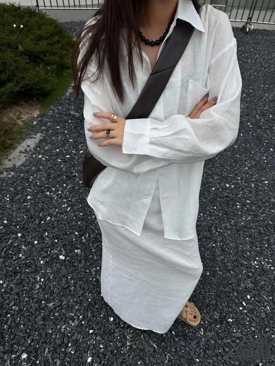 New French Holiday 100% Pure Linen Shirt, Simple and Versatile, Lazy, Loose, Slim, Long-Sleeved Shirt for Women 5401