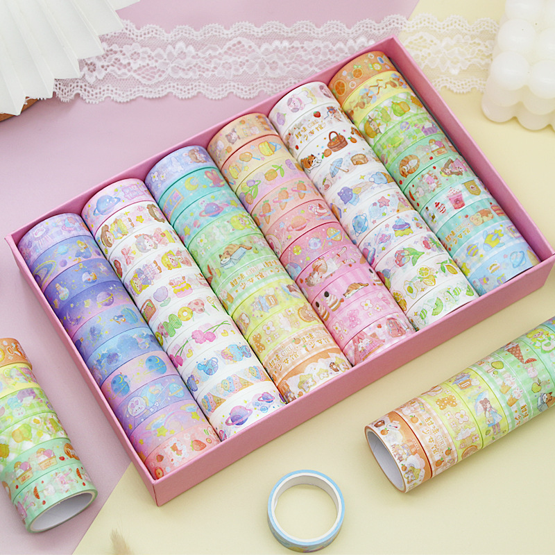 New Trendy Cartoon-Style Washi Tape and Journaling Material Set, Cute Girly Sticker Gift Box