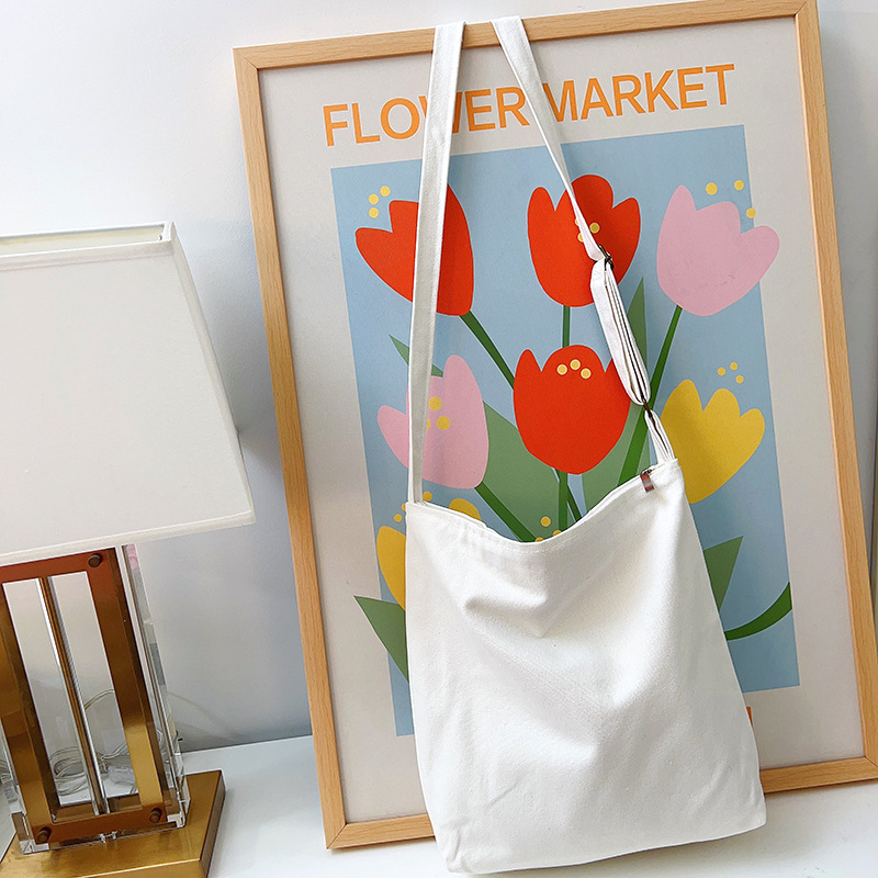 Cross-Body Canvas Bag, Simple Outing Large-Capacity Bag, Pure Color Versatile Zipper Shoulder Canvas Bag, Adjustable Cloth Bag