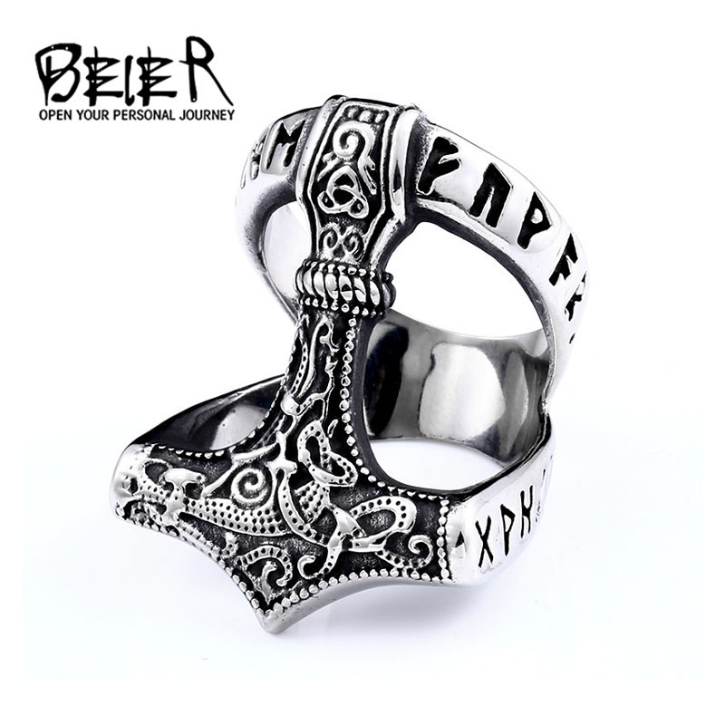 beier Nordic Jewelry viking Creative Vintage Stainless Steel Ring Men's viking Letters Titanium Steel Ring