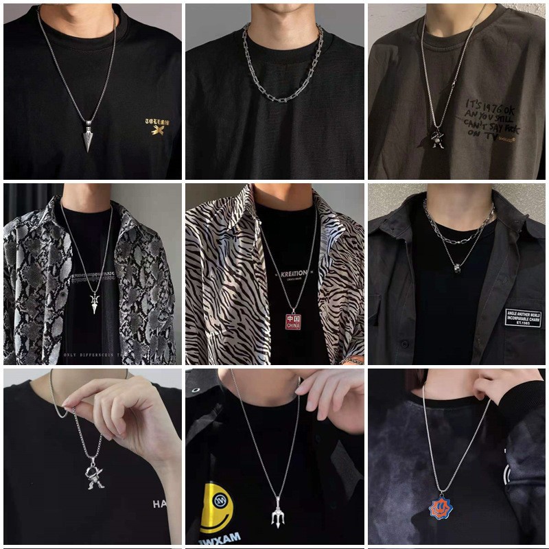 Titanium Steel Necklace for Men, Hip-Hop Trendy Letter Pendant, Korean Style Sweater Chain, Light Luxury Style Long Necklace, Jewelry Wholesale
