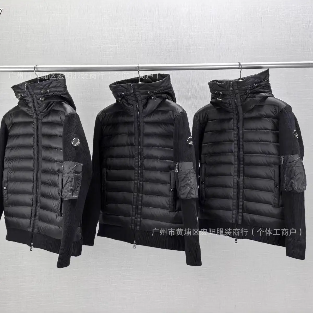 European New m Brand Knitted Patchwork Casual down Jacket Slim Versatile Hooded White Duck down Couple Coat