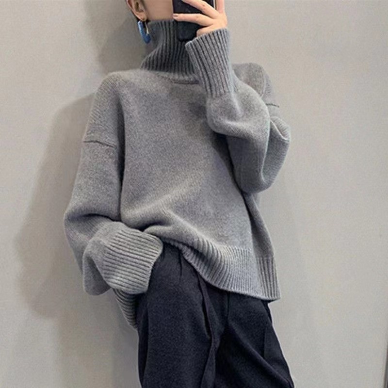 Kaning Basic High-Neck Pullover Sweater for Women 2026 Autumn and Winter New Style Loose Lazy Style Base Sweater Knitwear