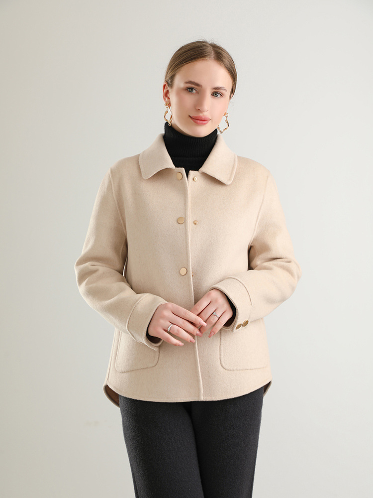 Off-season women's double-sided cashmere overcoat Women's Small short loose 100 wool doll collar plus size coat