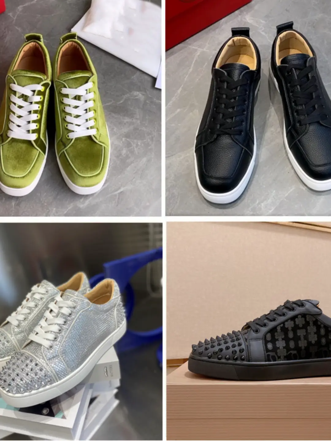 Foreign Trade Popular European Station Low-Top Red-Soled Shoes Cl Men's Genuine Leather Rivets Trbottomyy Versatile Sneakers for Women's Casual Couples