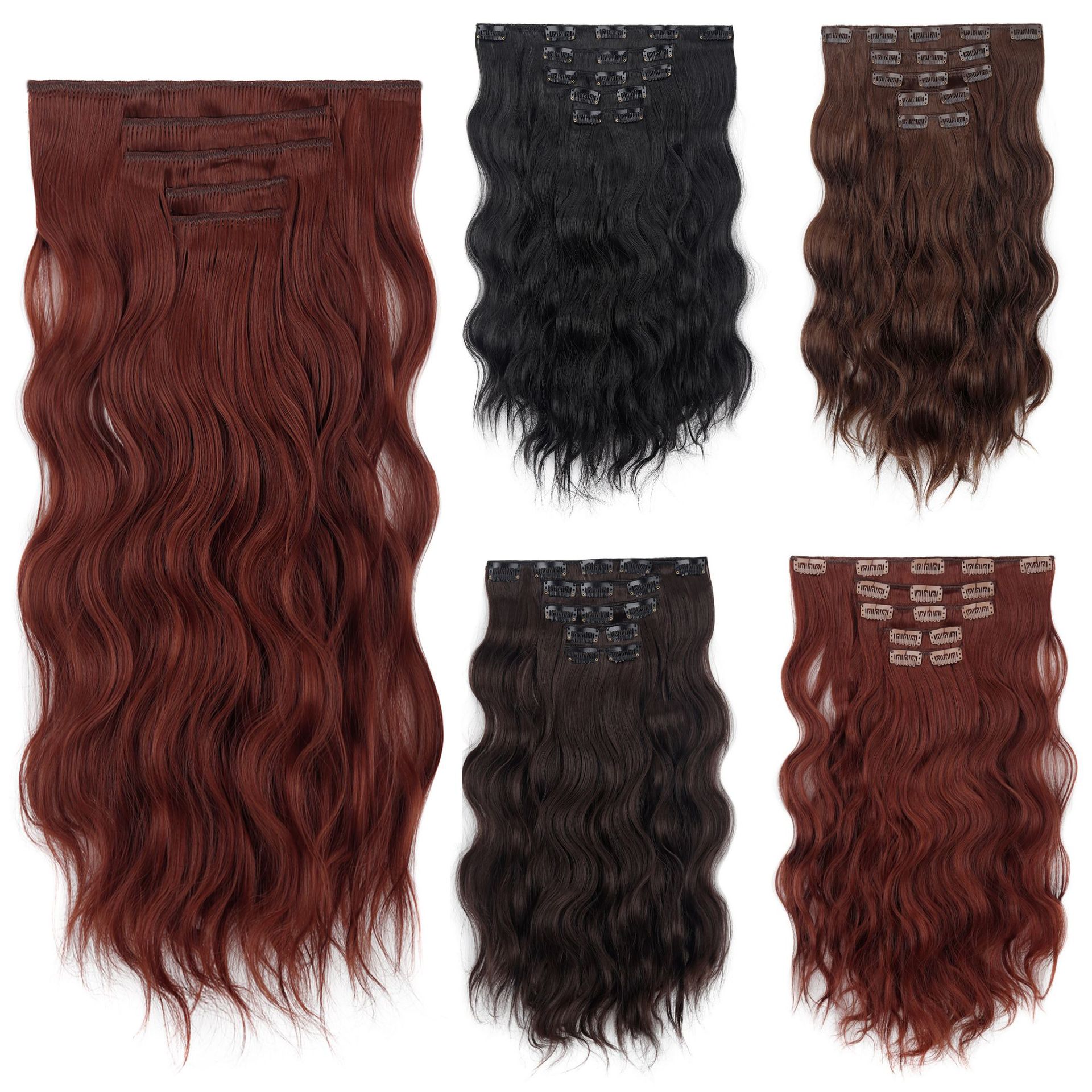 European and American Foreign Trade Water Ripple Hair Extensions Wig 5-Piece Set Clip Hair 15 Card Curly Hair Piece Chemical Fiber Hair Women's Wig Piece